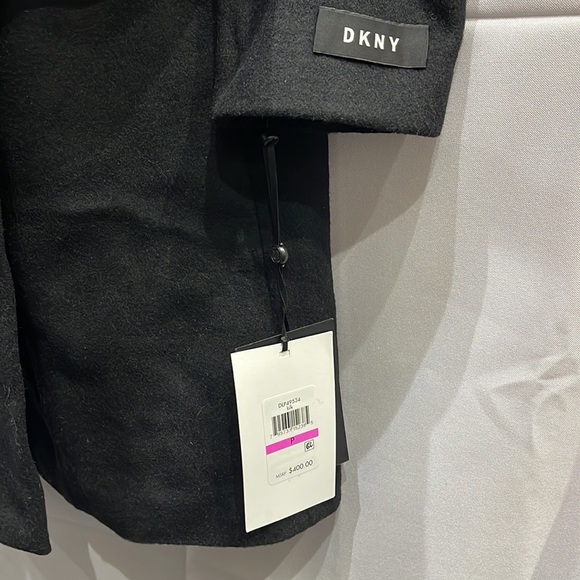 BNWT DKNY Full Length Fur collar Black wool Coat XXS - Picture 6 of 11